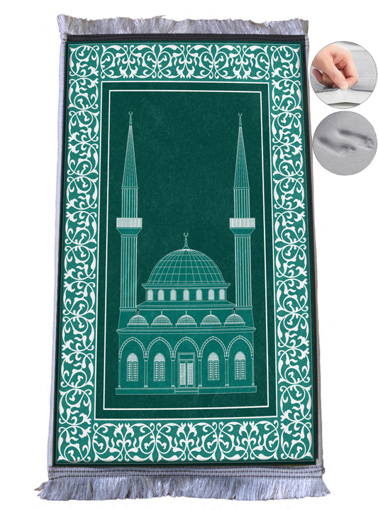 3 CM (1.2 Inch) Foam Thick Padded Prayer Rug Mat With Soft Velvet Anti-Slip Janamaz Muslim Sejadah