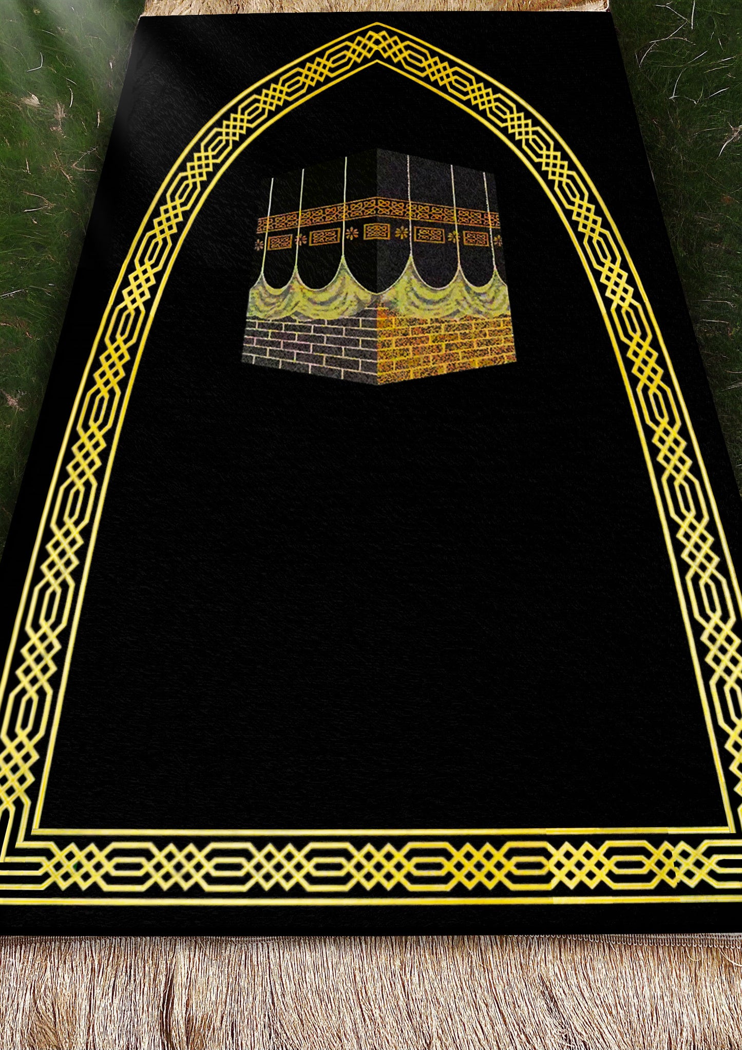 2 CM (0.8 Inch) Foam Thick Padded Prayer Rug Mat With Soft Velvet Anti-Slip  Gold Black Kaaba Janamaz Muslim Sejadah