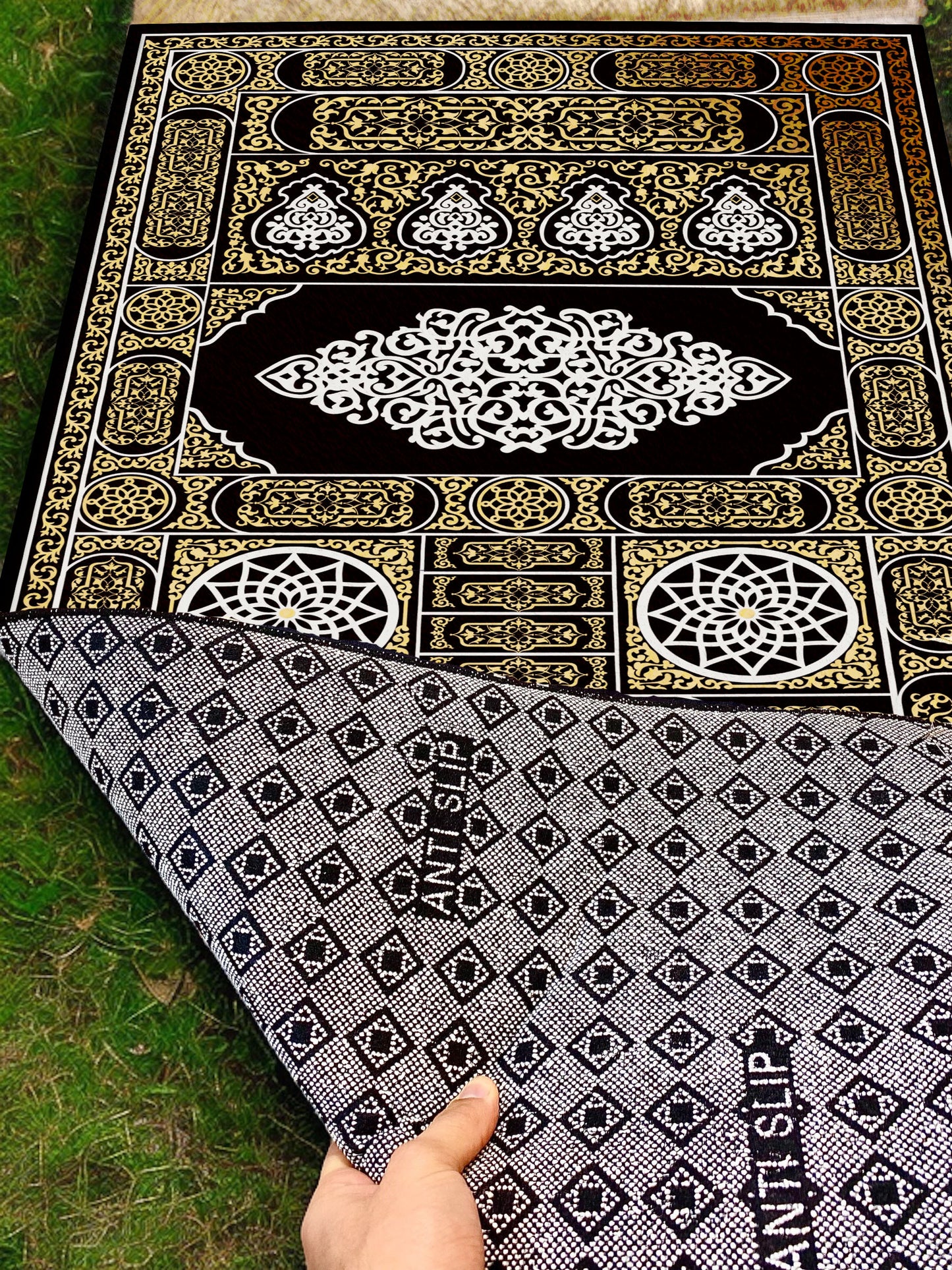 2 CM (0.8 Inch) Foam Thick Padded Prayer Rug Mat With Soft Velvet Anti-Slip Gold Janamaz Muslim Sejadah