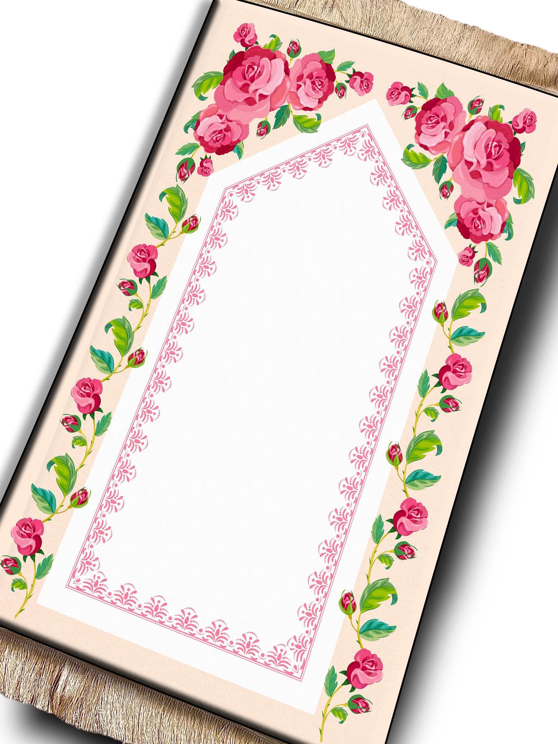 Pembe Çiçek Desenli İsme Özel Keten Astarlı Lüks Seccade - Carpetella