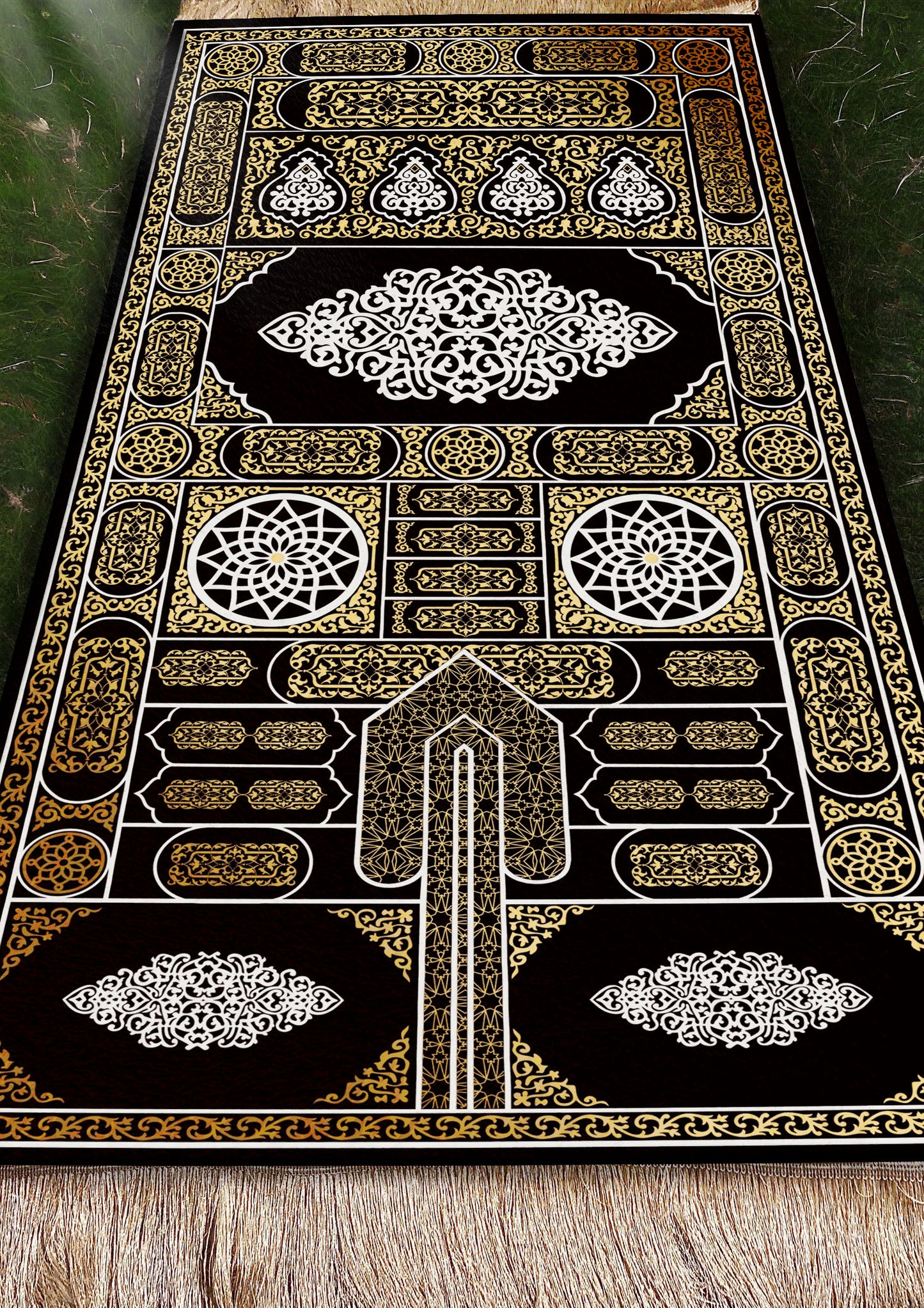 2 CM (0.8 Inch) Foam Thick Padded Prayer Rug Mat With Soft Velvet Anti-Slip Gold Janamaz Muslim Sejadah