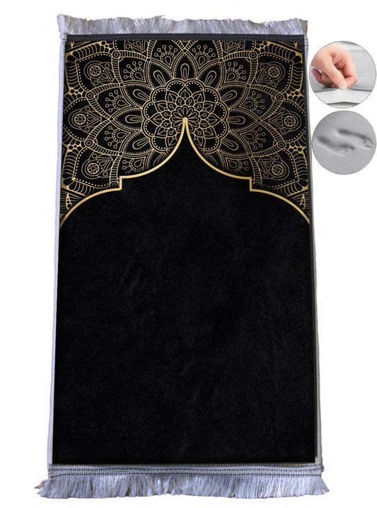 3 CM (1.2 Inch) Foam Thick Padded Prayer Rug Mat With Soft Velvet Anti-Slip Janamaz Muslim Sejadah