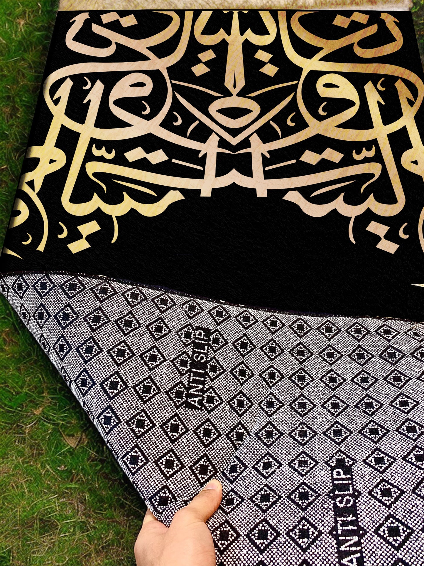 2 CM (0.8 Inch) Foam Thick Padded Prayer Rug Mat With Soft Velvet Anti-Slip Black Arabic Janamaz Muslim Sejadah