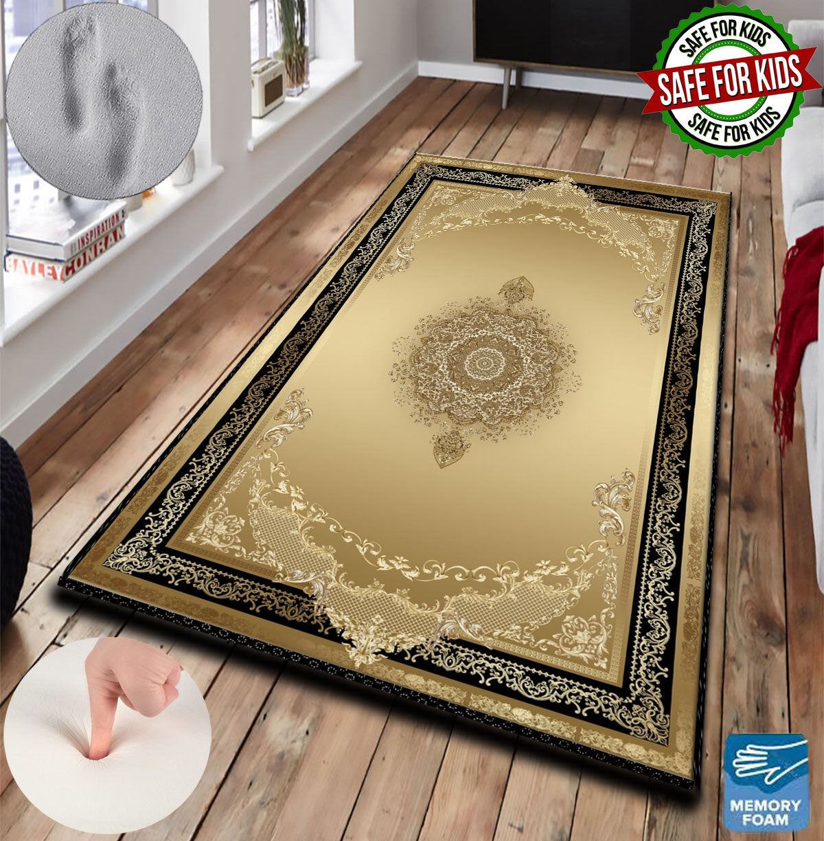 3 CM (1.2 Inch) Foam Thick Padded Prayer Rug Mat With Soft Velvet Anti-Slip Brown Oriental Islamic Janamaz Muslim Sejadah (Kopya)