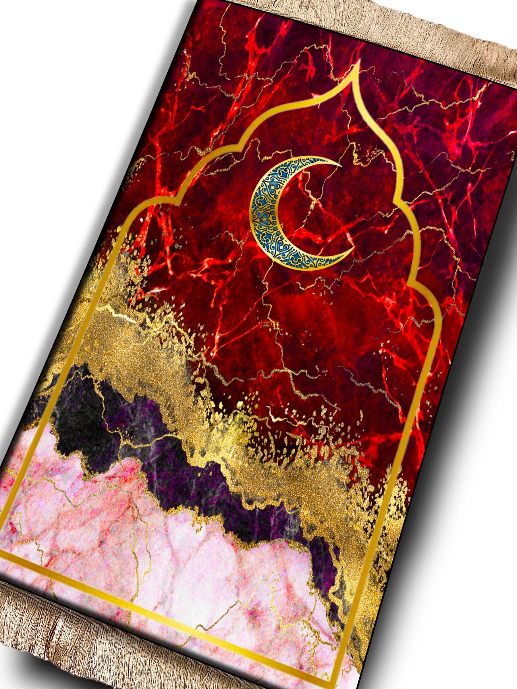 Kırmızı Hilal Keten Kadife Seccade - 70x120cm - Carpetella