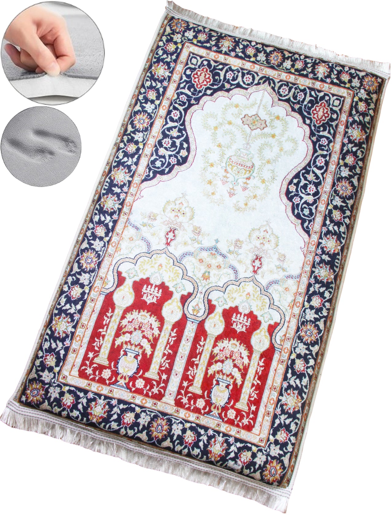 3 CM (1.2 Inch) Foam Thick Padded Prayer Rug Mat With Soft Velvet Anti-Slip Aesthetic Burgundy Vintage Janamaz Muslim Sejadah