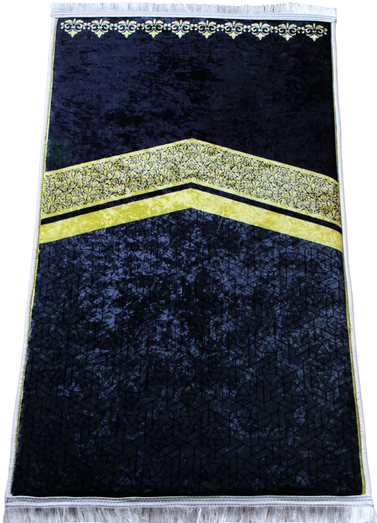 2 CM (0.8 Inch) Foam Thick Padded Prayer Rug Mat With Soft Velvet Anti-Slip Kaaba Gold Black Islamic Janamaz Muslim Sejadah