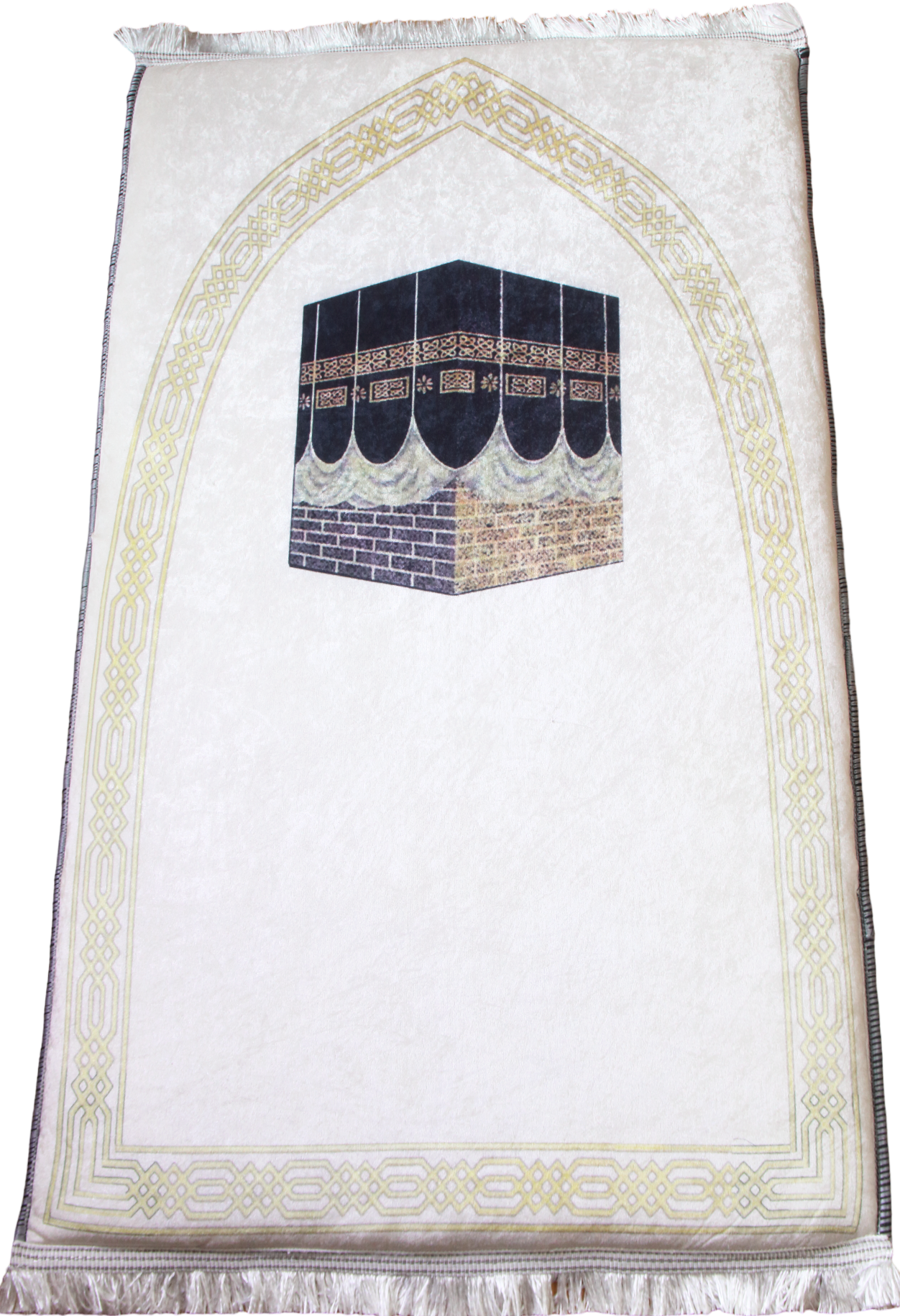 3 CM (1.2 Inch) Foam Thick Padded Prayer Rug Mat With Soft Velvet Anti-Slip Islamic White Kaaba Janamaz Muslim Sejadah