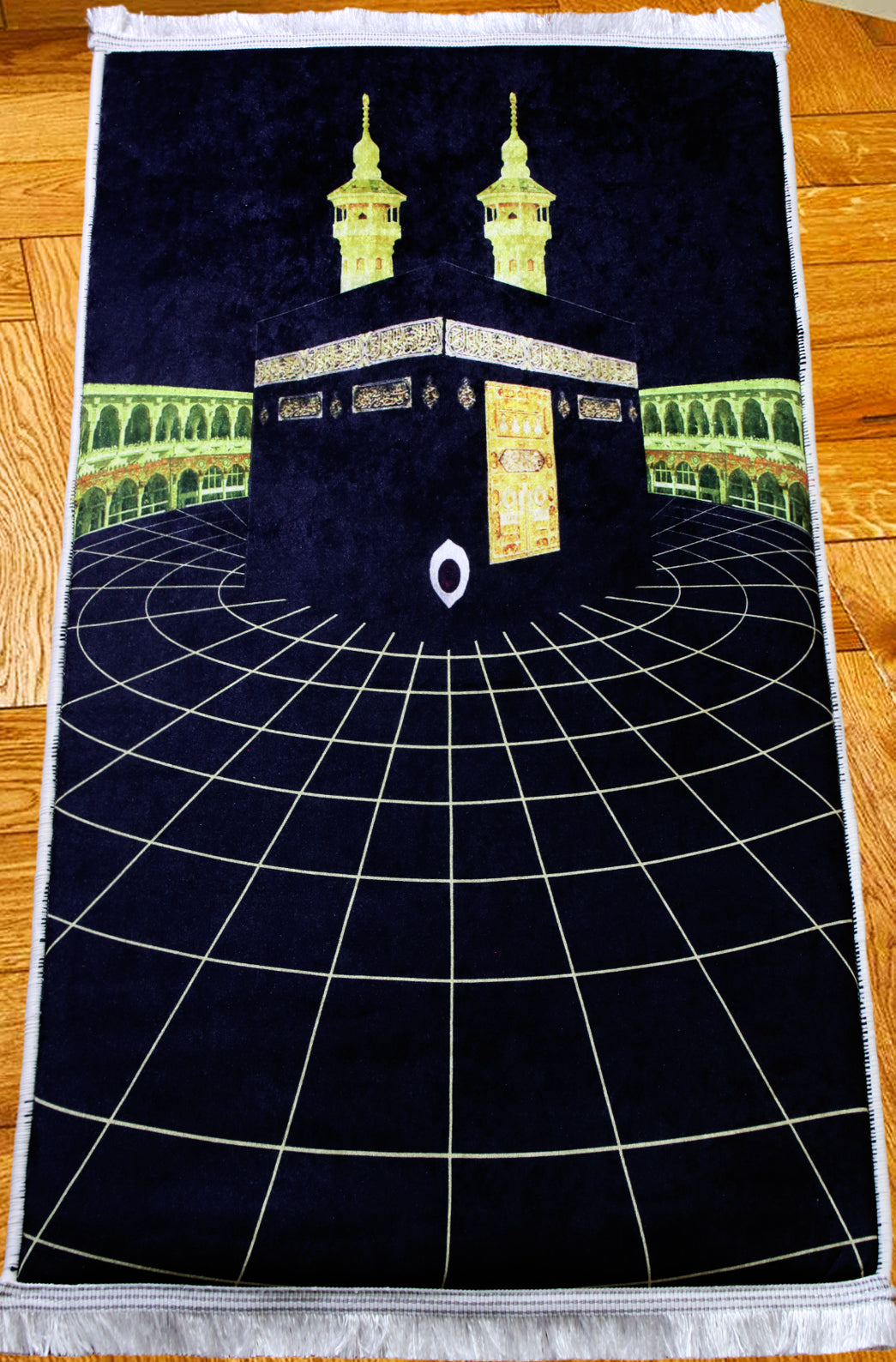 2 CM (0.8 Inch) Foam Thick Padded Prayer Rug Mat With Soft Velvet Anti-Slip Black Kaaba Gold Islamic Janamaz Muslim Sejadah