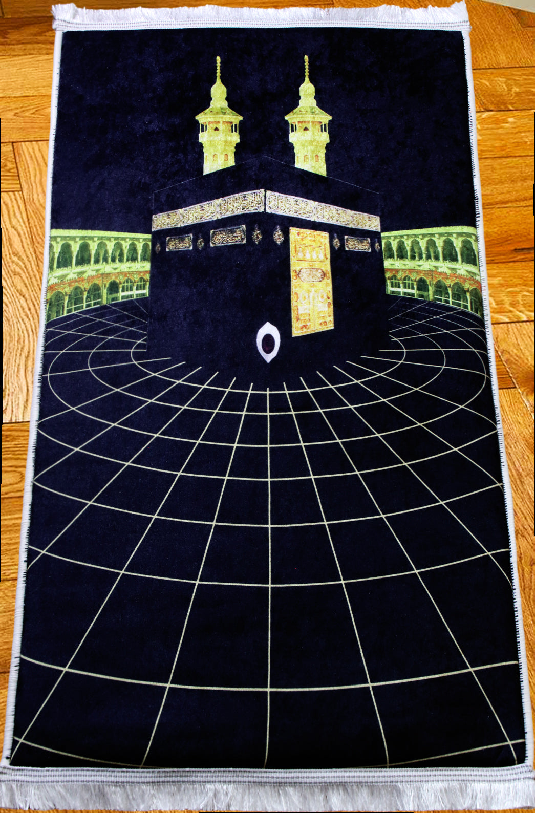 2 CM (0.8 Inch) Foam Thick Padded Prayer Rug Mat With Soft Velvet Anti-Slip Gold Black Kaaba Islamic Janamaz Muslim Sejadah