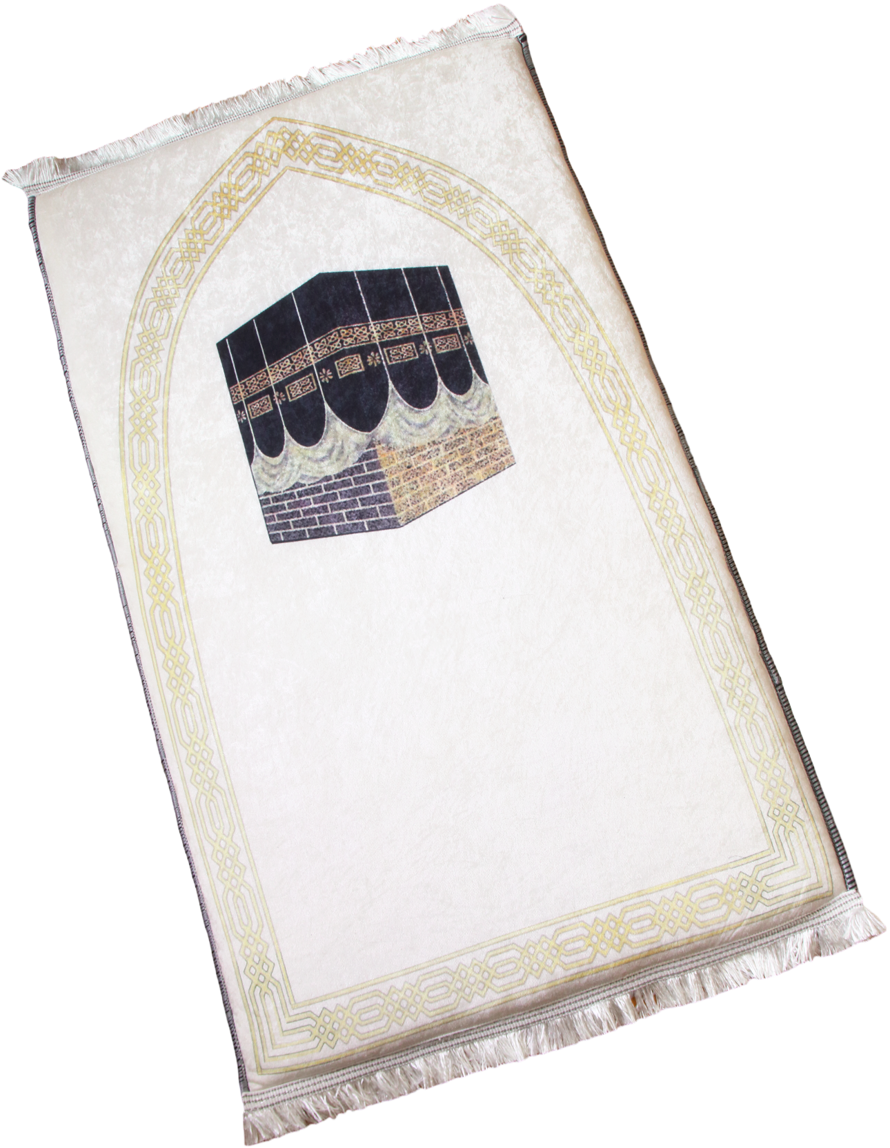 3 CM (1.2 Inch) Foam Thick Padded Prayer Rug Mat With Soft Velvet Anti-Slip Islamic White Kaaba Janamaz Muslim Sejadah