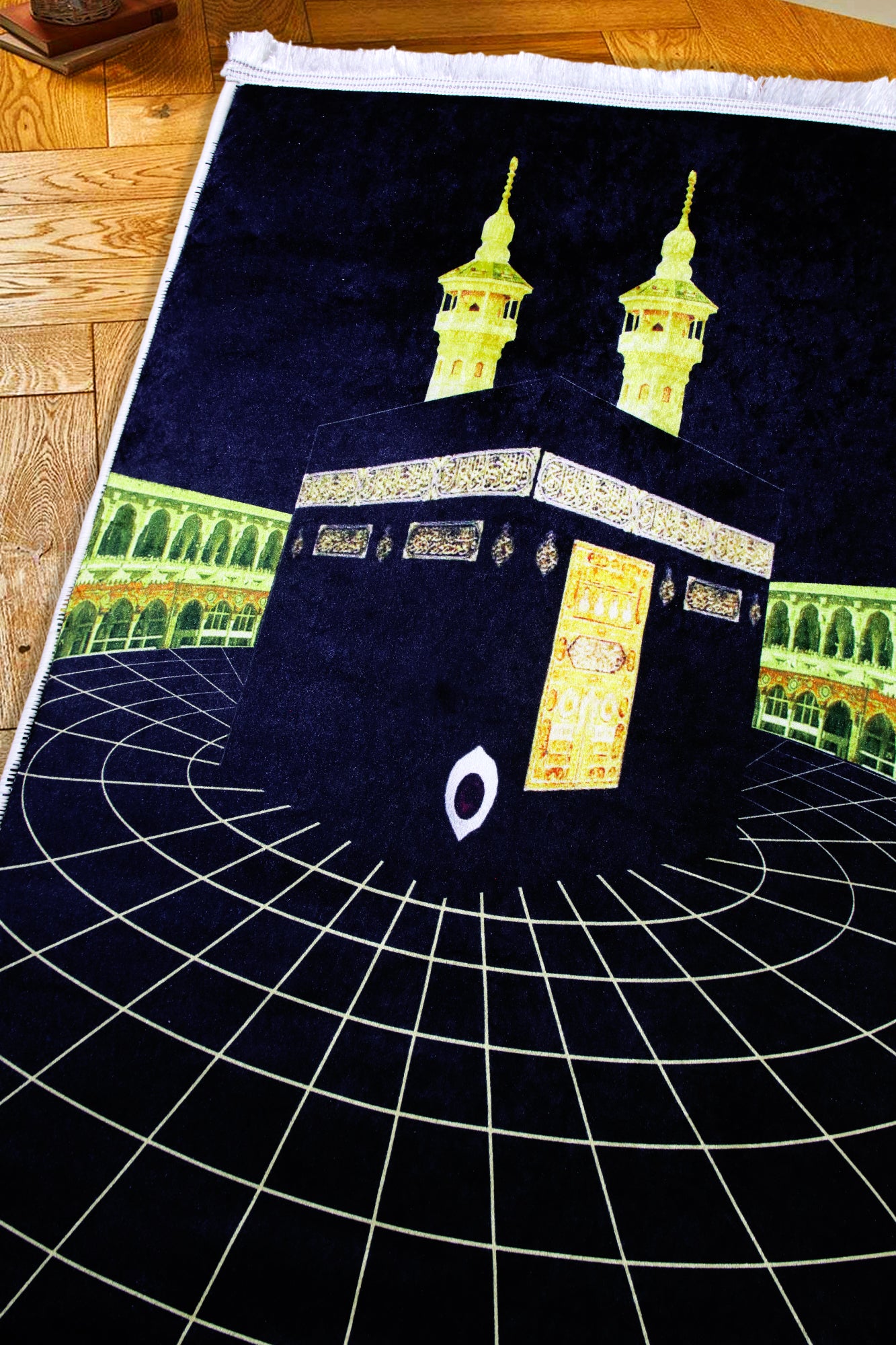 2 CM (0.8 Inch) Foam Thick Padded Prayer Rug Mat With Soft Velvet Anti-Slip Black Kaaba Gold Islamic Janamaz Muslim Sejadah