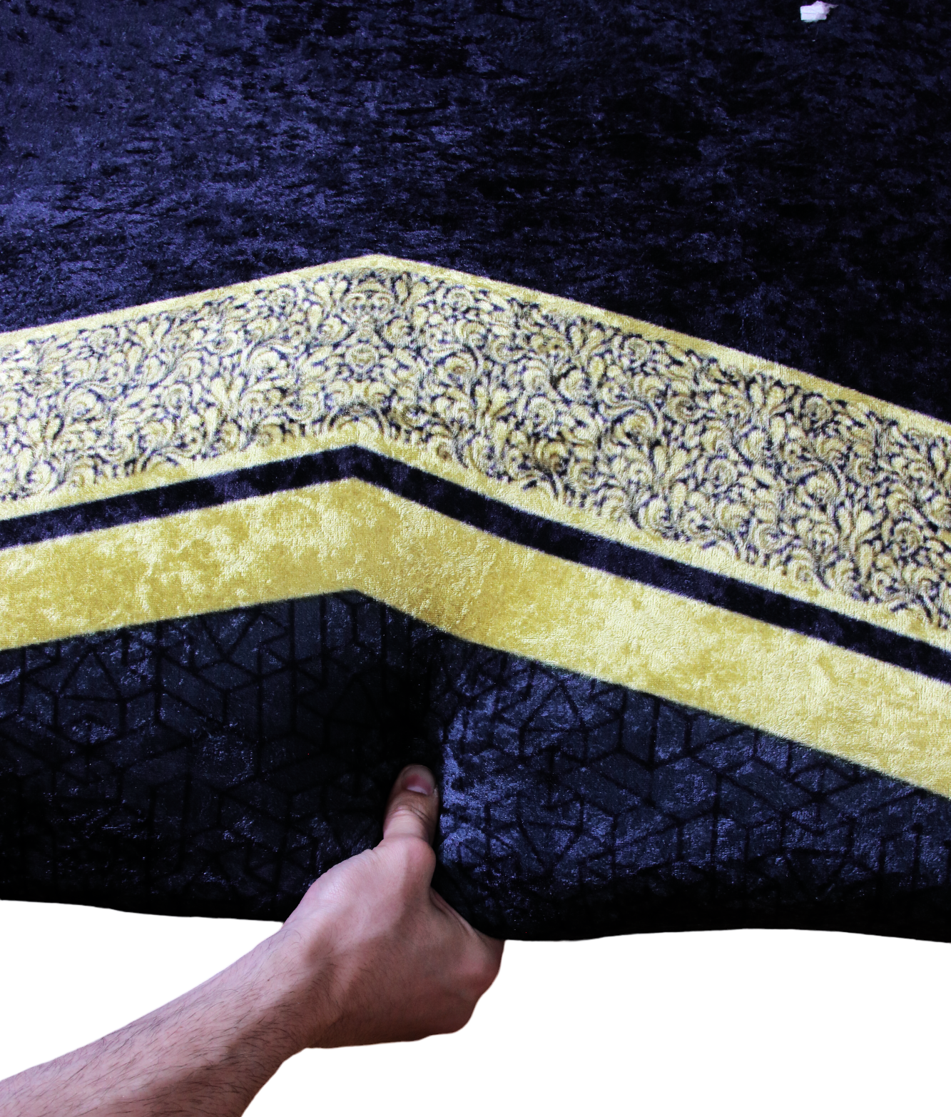 2 CM (0.8 Inch) Foam Thick Padded Prayer Rug Mat With Soft Velvet Anti-Slip Kaaba Gold Black Islamic Janamaz Muslim Sejadah