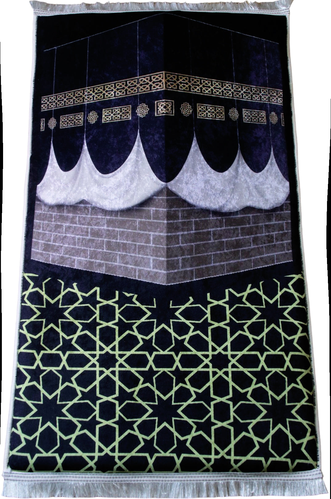 3 CM (1.2 Inch) Foam ULTRA Thick Padded Prayer Rug Mat With Soft Velvet Anti-Slip Black Kaaba Gold Islamic Janamaz Muslim Sejadah