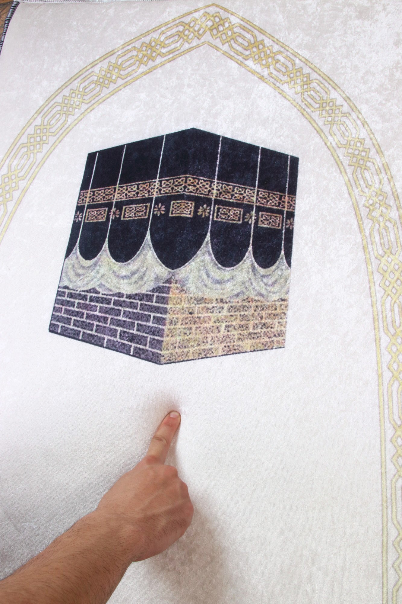 3 CM (1.2 Inch) Foam Thick Padded Prayer Rug Mat With Soft Velvet Anti-Slip Islamic White Kaaba Janamaz Muslim Sejadah