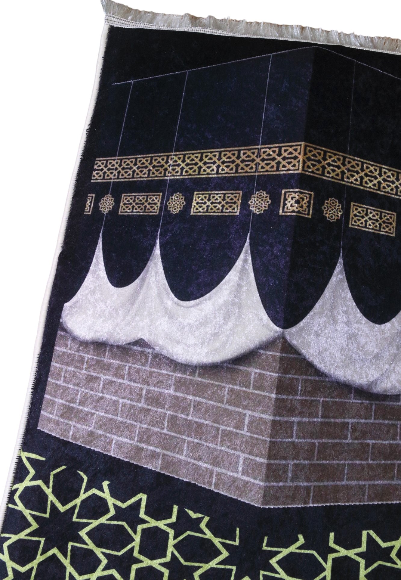 3 CM (1.2 Inch) Foam ULTRA Thick Padded Prayer Rug Mat With Soft Velvet Anti-Slip Black Kaaba Gold Islamic Janamaz Muslim Sejadah