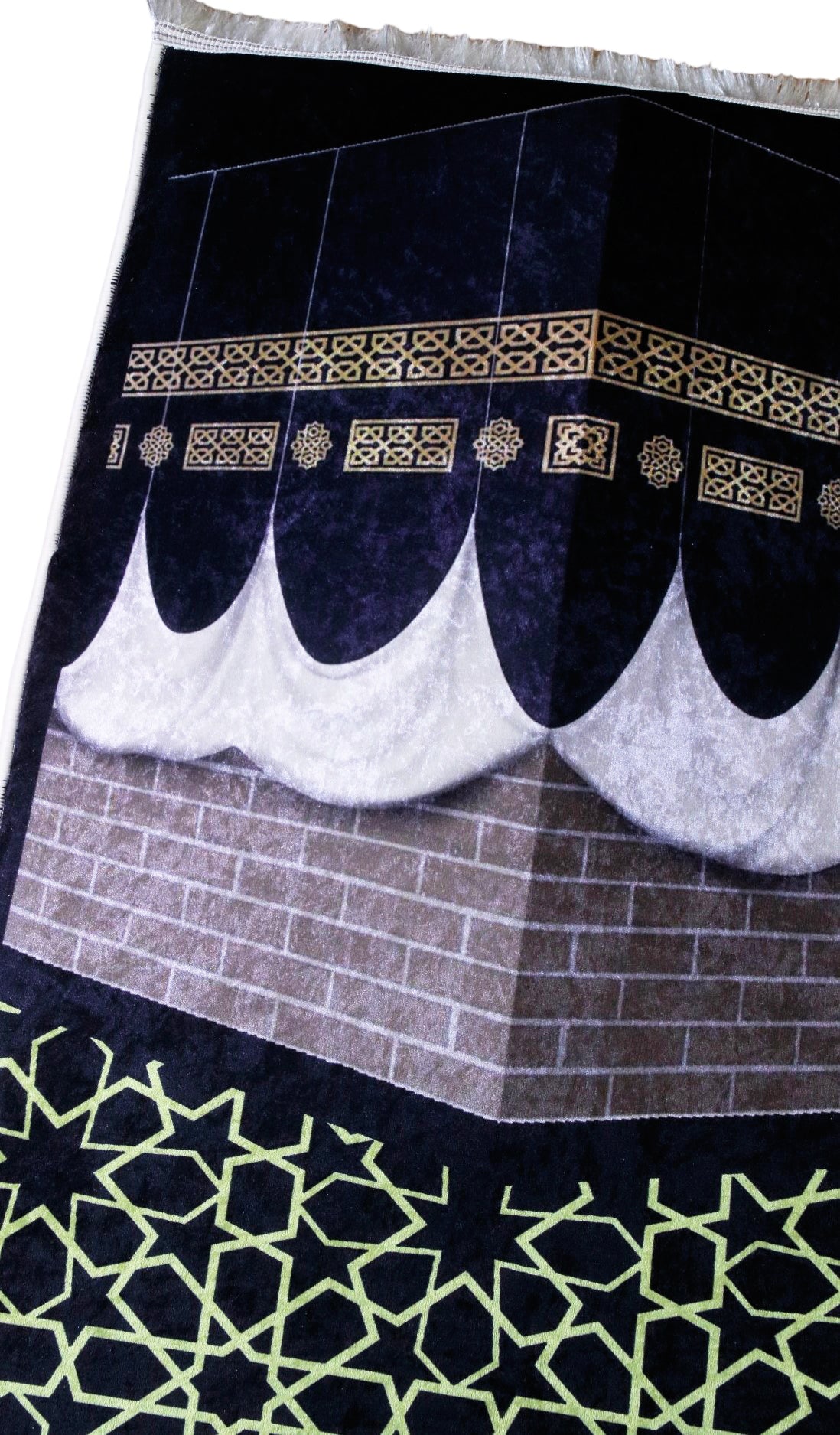 3 CM (1.2 Inch) Foam ULTRA Thick Padded Prayer Rug Mat With Soft Velvet Anti-Slip Black Kaaba Gold Islamic Janamaz Muslim Sejadah