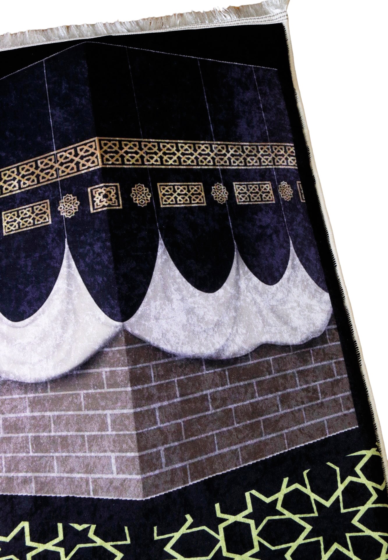 3 CM (1.2 Inch) Foam ULTRA Thick Padded Prayer Rug Mat With Soft Velvet Anti-Slip Black Kaaba Gold Islamic Janamaz Muslim Sejadah