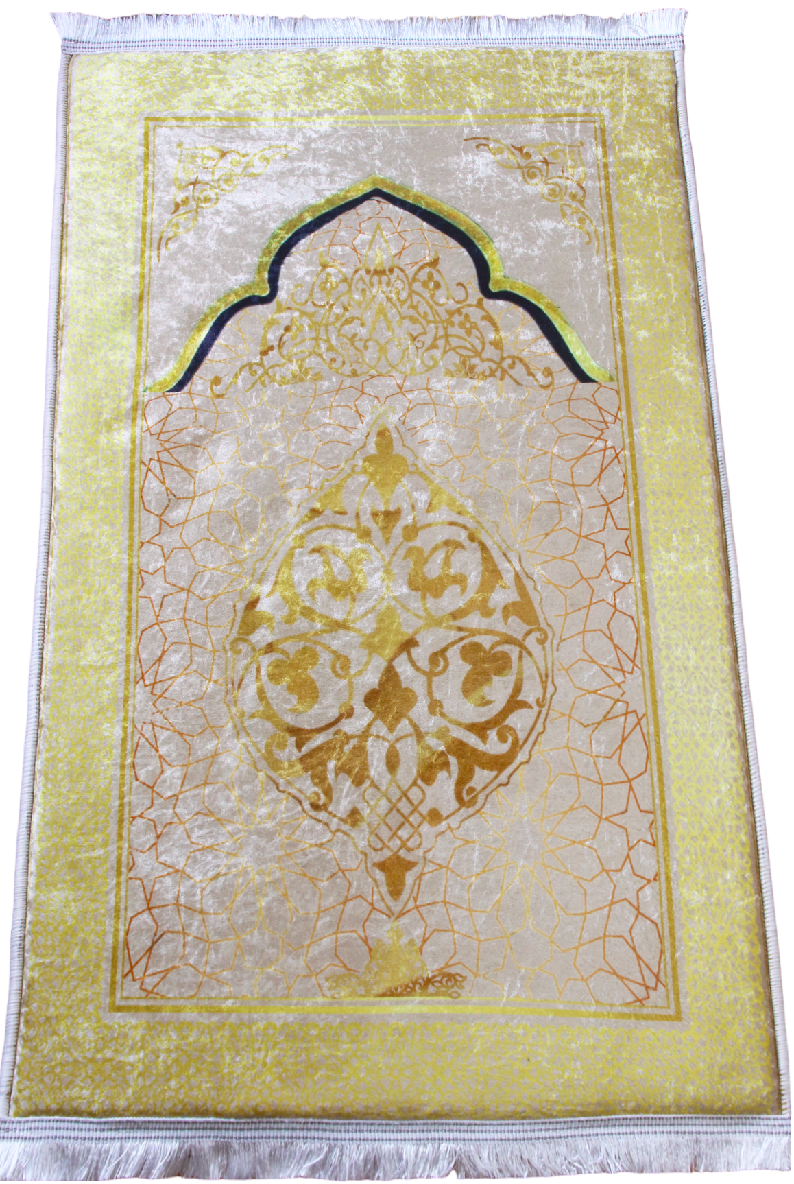 3 CM (1.2 Inch) Foam Thick Padded Prayer Rug Mat With Soft Velvet Anti-Slip Gold Beige Aesthetic Janamaz Muslim Sejadah