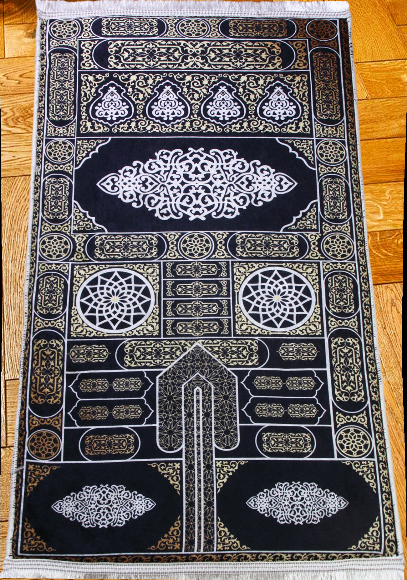 3 CM (1.2 Inch) Foam Thick Padded Prayer Rug Mat With Soft Velvet Anti-Slip Islamic Gold Janamaz Muslim Sejadah