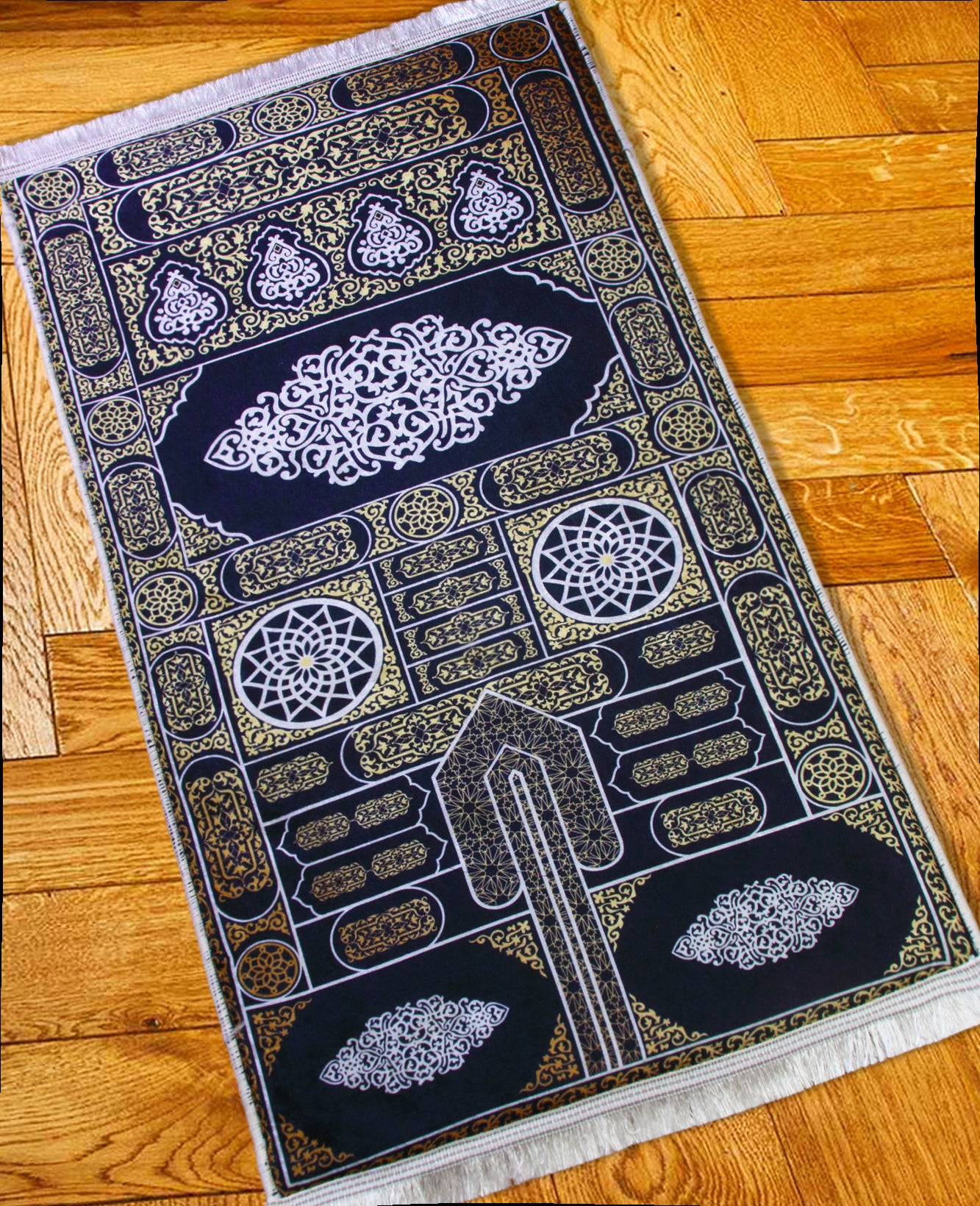 3 CM (1.2 Inch) Foam Thick Padded Prayer Rug Mat With Soft Velvet Anti-Slip Islamic Gold Janamaz Muslim Sejadah