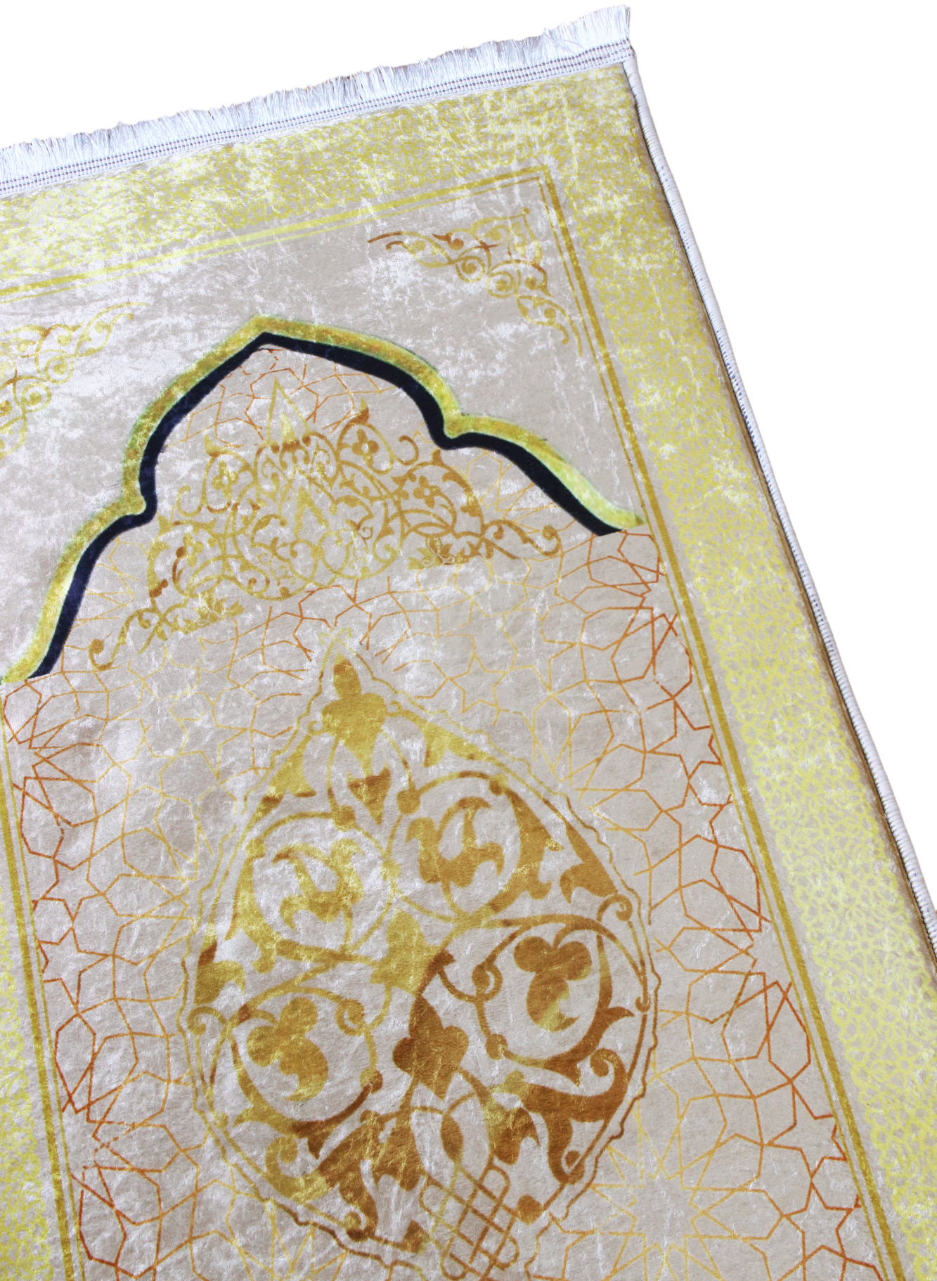 3 CM (1.2 Inch) Foam Thick Padded Prayer Rug Mat With Soft Velvet Anti-Slip Gold Beige Aesthetic Janamaz Muslim Sejadah