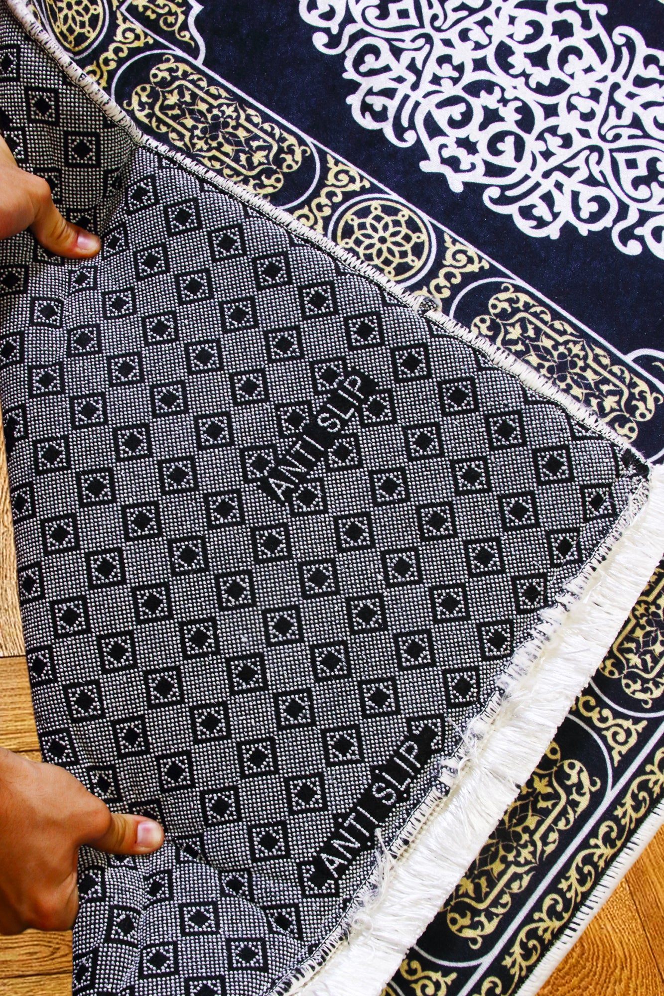 3 CM (1.2 Inch) Foam Thick Padded Prayer Rug Mat With Soft Velvet Anti-Slip Islamic Gold Janamaz Muslim Sejadah