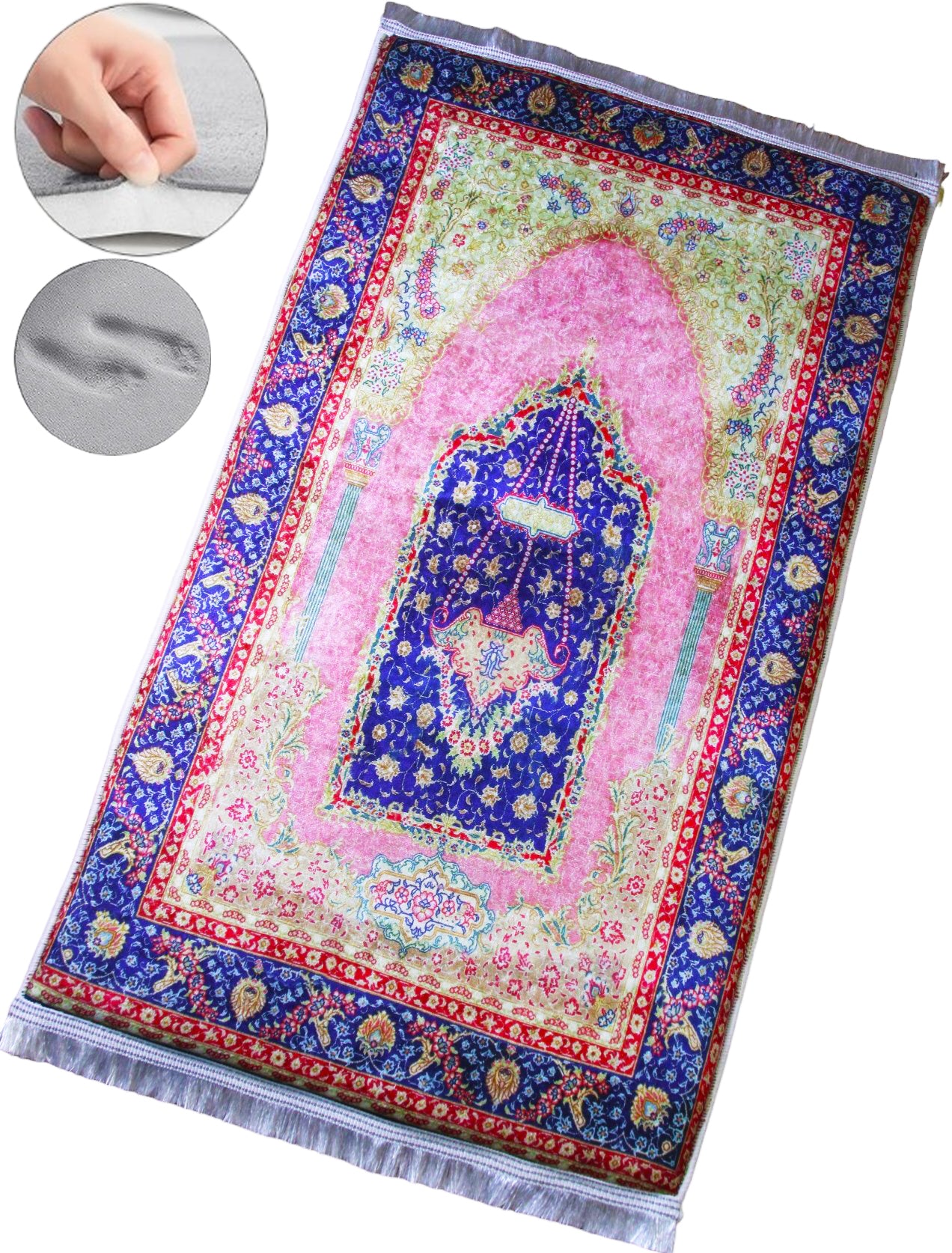 3 CM (1.2 Inch) Foam Thick Padded Prayer Rug Mat With Soft Velvet Anti-Slip Aesthetic Pink Oriental Janamaz Muslim Sejadah