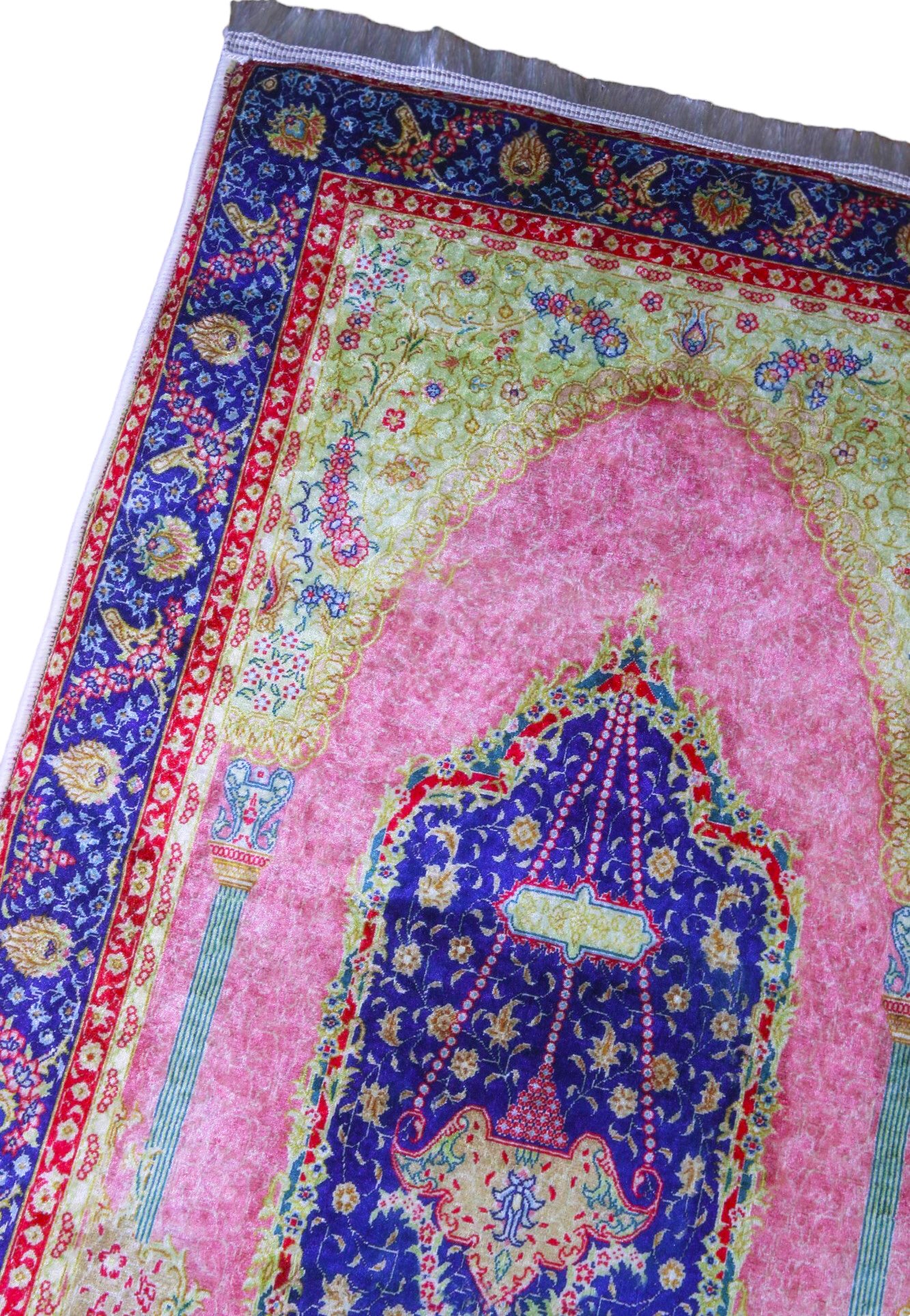 3 CM (1.2 Inch) Foam Thick Padded Prayer Rug Mat With Soft Velvet Anti-Slip Aesthetic Pink Oriental Janamaz Muslim Sejadah