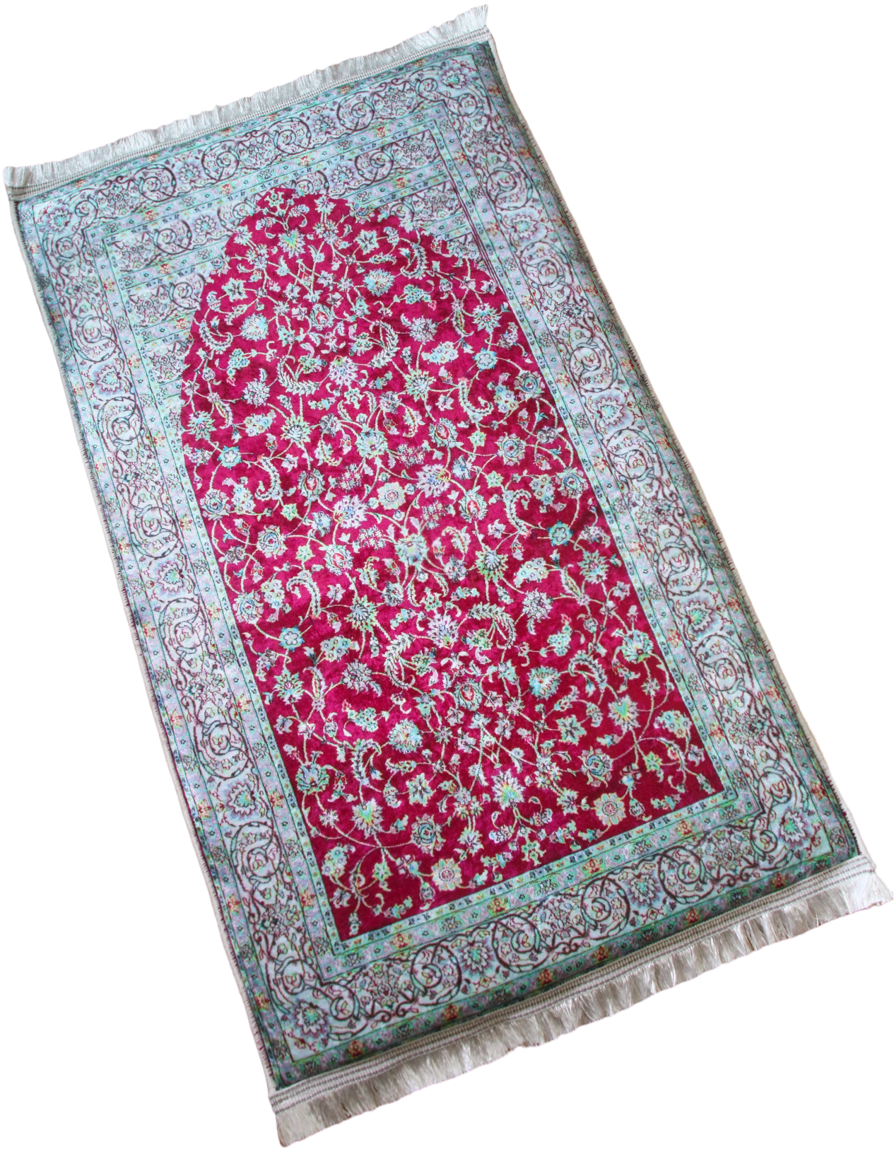 3 CM (1.2 Inch) Foam Thick Padded Prayer Rug Mat With Soft Velvet Anti-Slip Islamic Burgundy Vintage Janamaz Muslim Sejadah