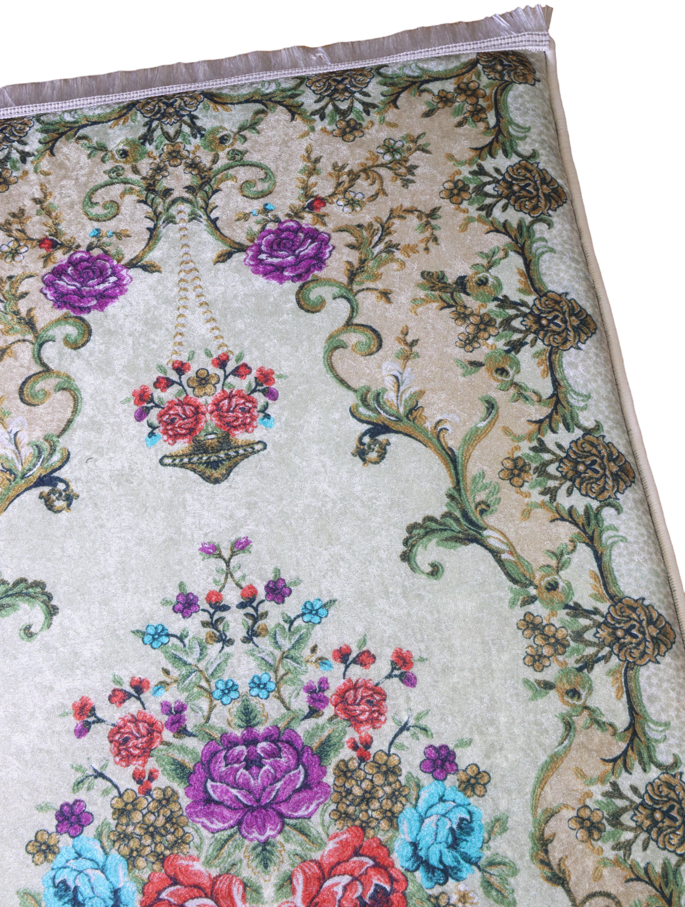 3 CM (1.2 Inch) Foam Thick Padded Prayer Rug Mat With Soft Velvet Anti-Slip Islamic Flower Beige Janamaz Muslim Sejadah