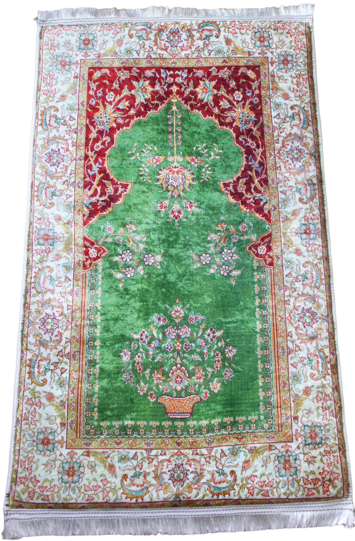 3 CM (1.2 Inch) Foam Thick Padded Prayer Rug Mat With Soft Velvet Anti-Slip Green Oriental Janamaz Muslim Sejadah