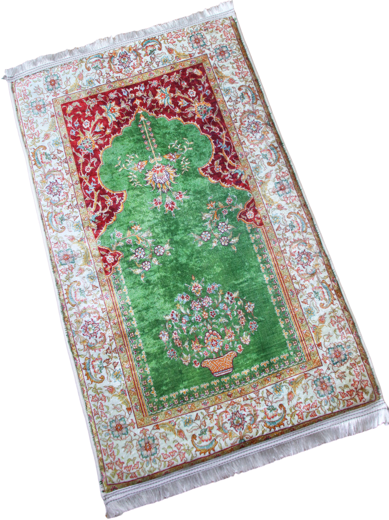 3 CM (1.2 Inch) Foam Thick Padded Prayer Rug Mat With Soft Velvet Anti-Slip Green Oriental Janamaz Muslim Sejadah