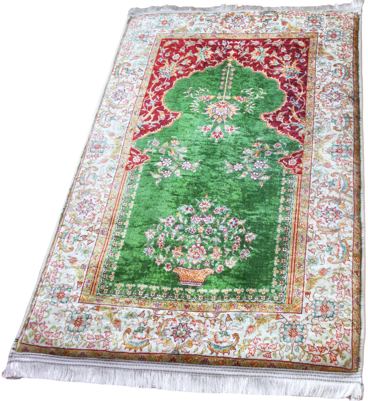 3 CM (1.2 Inch) Foam Thick Padded Prayer Rug Mat With Soft Velvet Anti-Slip Green Oriental Janamaz Muslim Sejadah