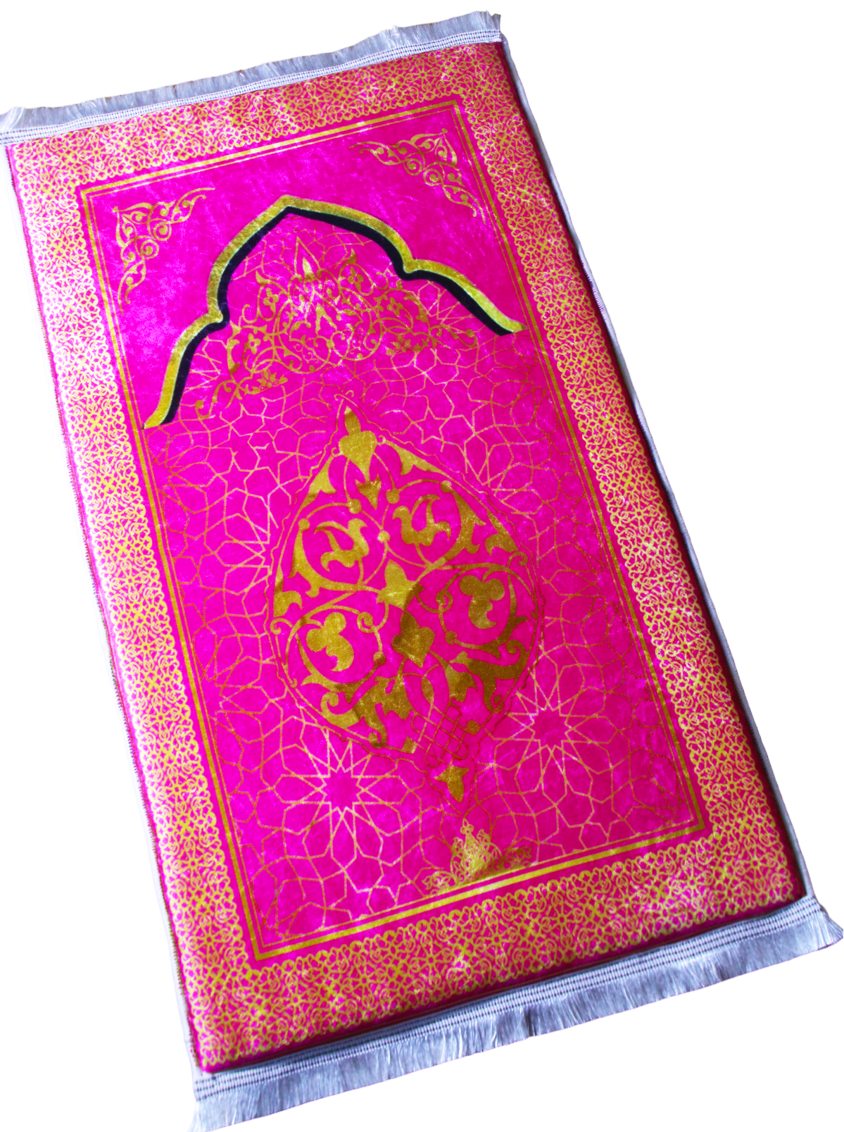 3 CM (1.2 Inch) Foam Thick Padded Prayer Rug Mat With Soft Velvet Anti-Slip Pink Gold Janamaz Muslim Sejadah