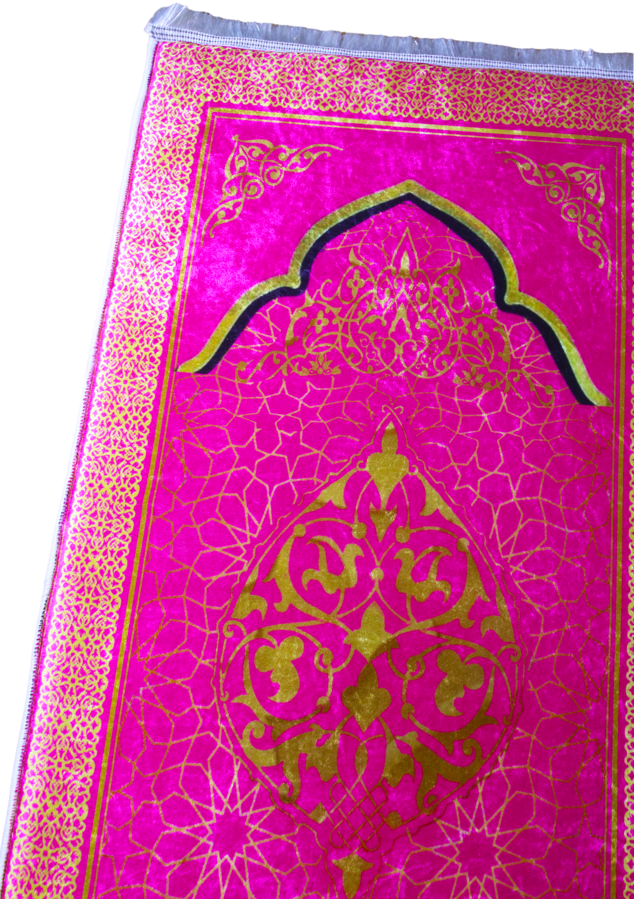 3 CM (1.2 Inch) Foam Thick Padded Prayer Rug Mat With Soft Velvet Anti-Slip Pink Gold Janamaz Muslim Sejadah