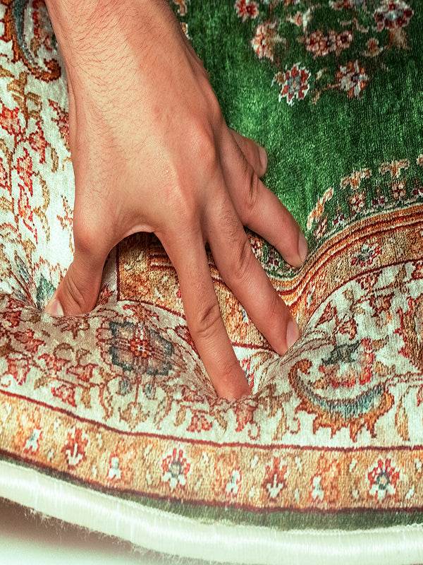 Yeşil Bej Kadife Ortopedik Seccade - İsme Özel 3 CM Süngerli - Carpetella