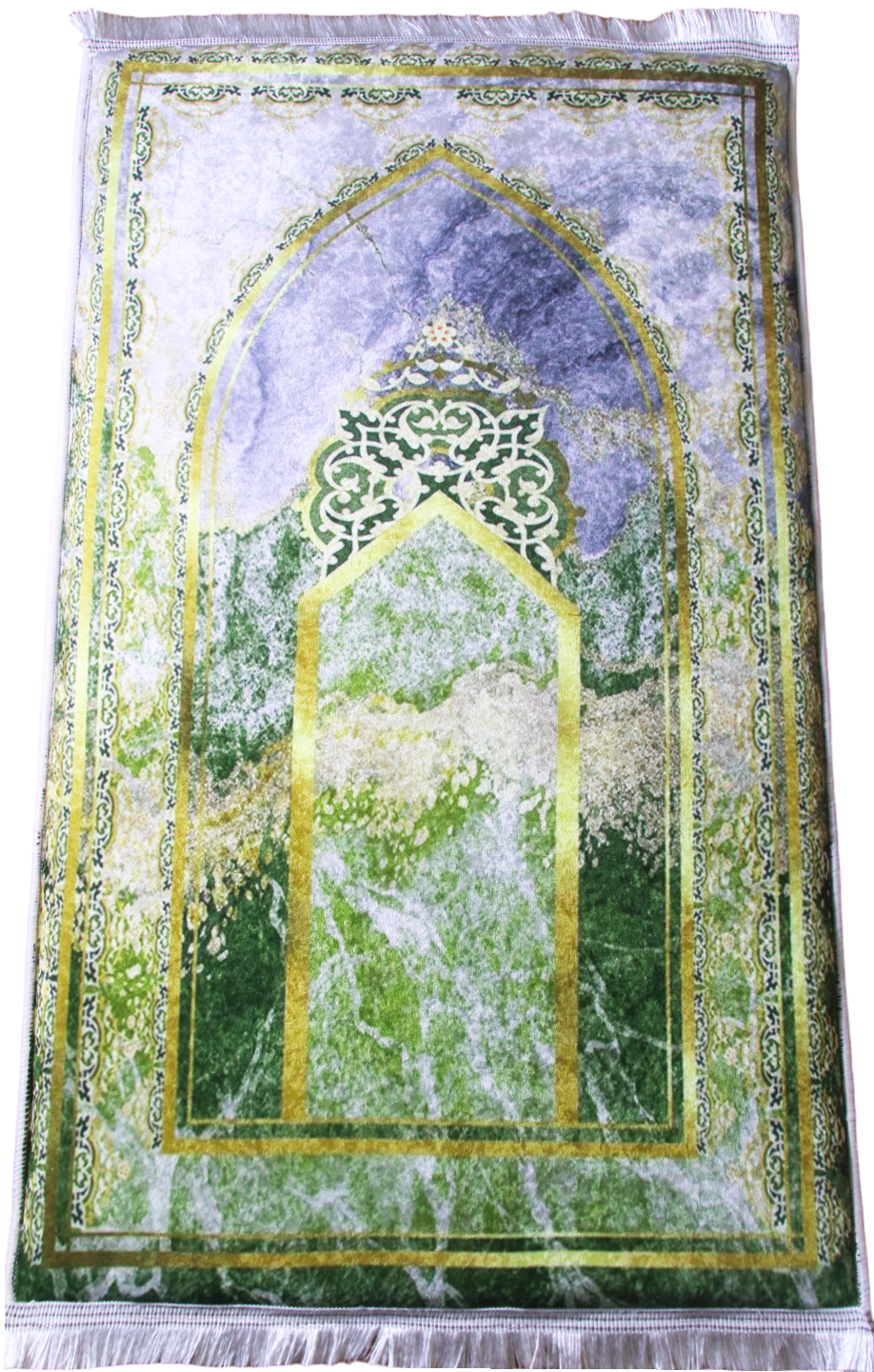 3 CM (1.2 Inch) Foam Thick Padded Prayer Rug Mat With Soft Velvet Anti-Slip Islamic Green Gold Janamaz Muslim Sejadah