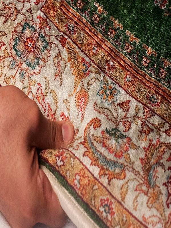 3 CM Süngerli Ortopedik Seccade - Yeşil Bej Desenli Ortopedik Kadife - Carpetella