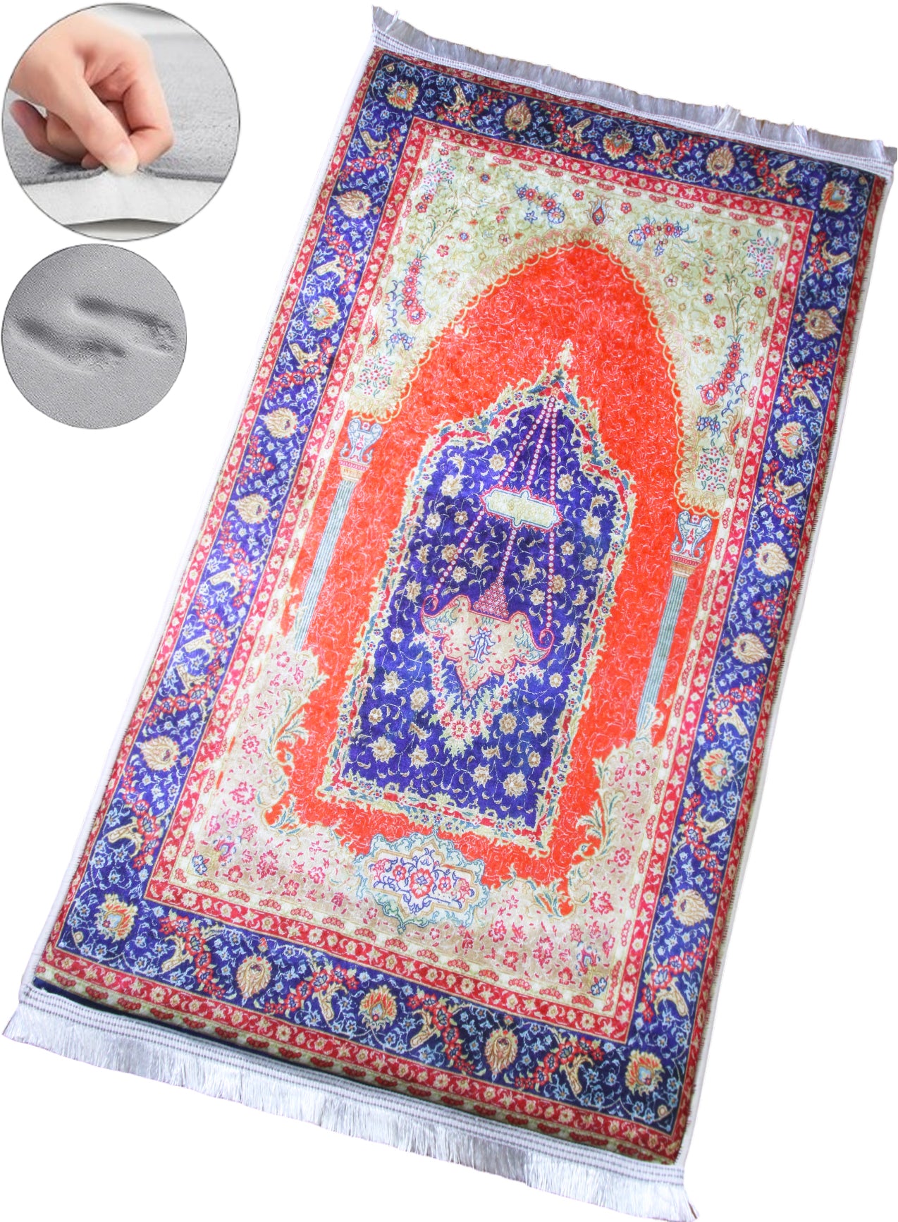 3 CM (1.2 Inch) Foam Thick Padded Prayer Rug Mat With Soft Velvet Anti-Slip Red Vintage Janamaz Muslim Sejadah