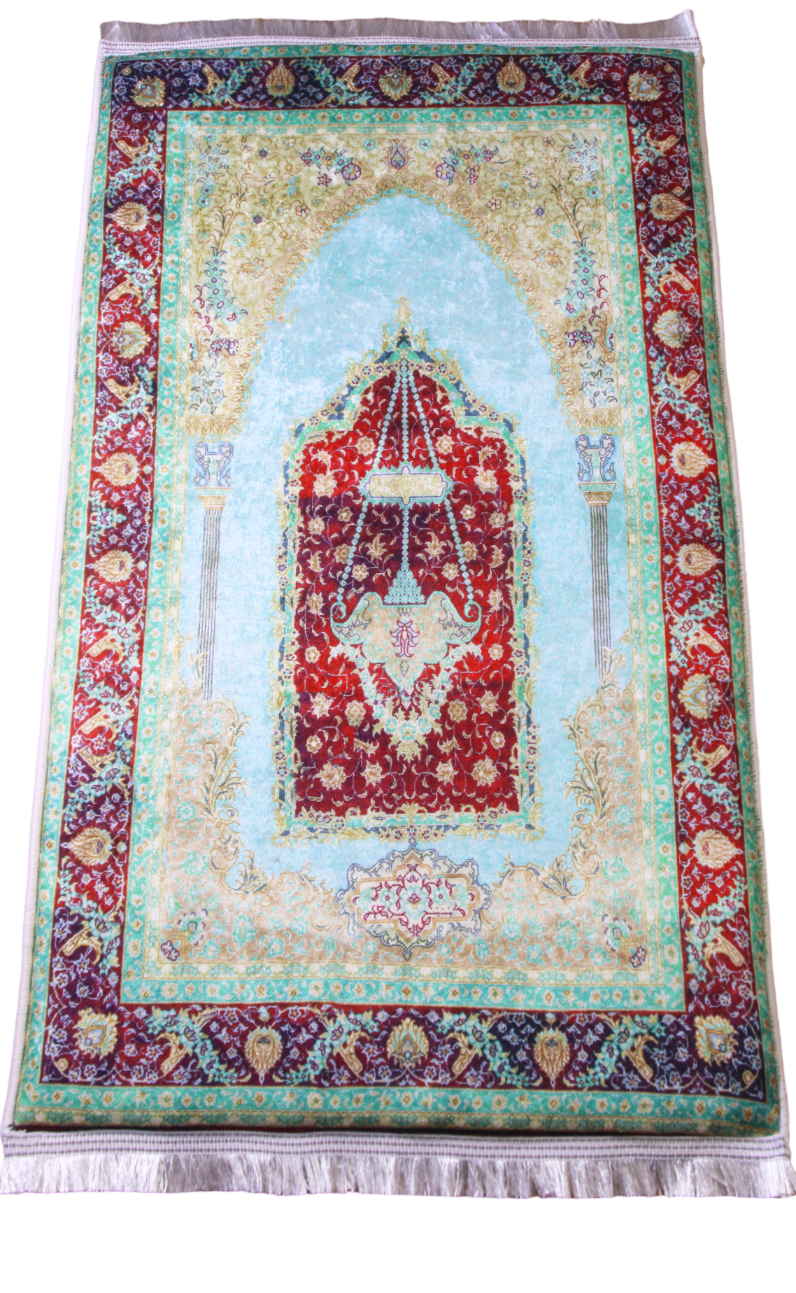 3 CM (1.2 Inch) Foam Thick Padded Prayer Rug Mat With Soft Velvet Anti-Slip Islamic Green Red Janamaz Muslim Sejadah