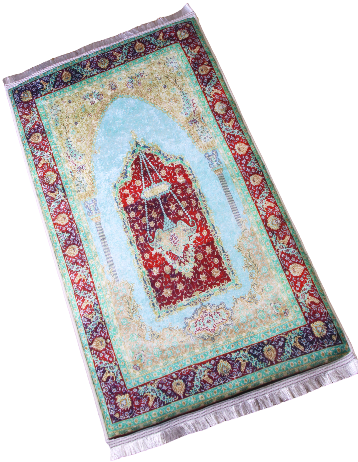 3 CM (1.2 Inch) Foam Thick Padded Prayer Rug Mat With Soft Velvet Anti-Slip Islamic Green Red Janamaz Muslim Sejadah