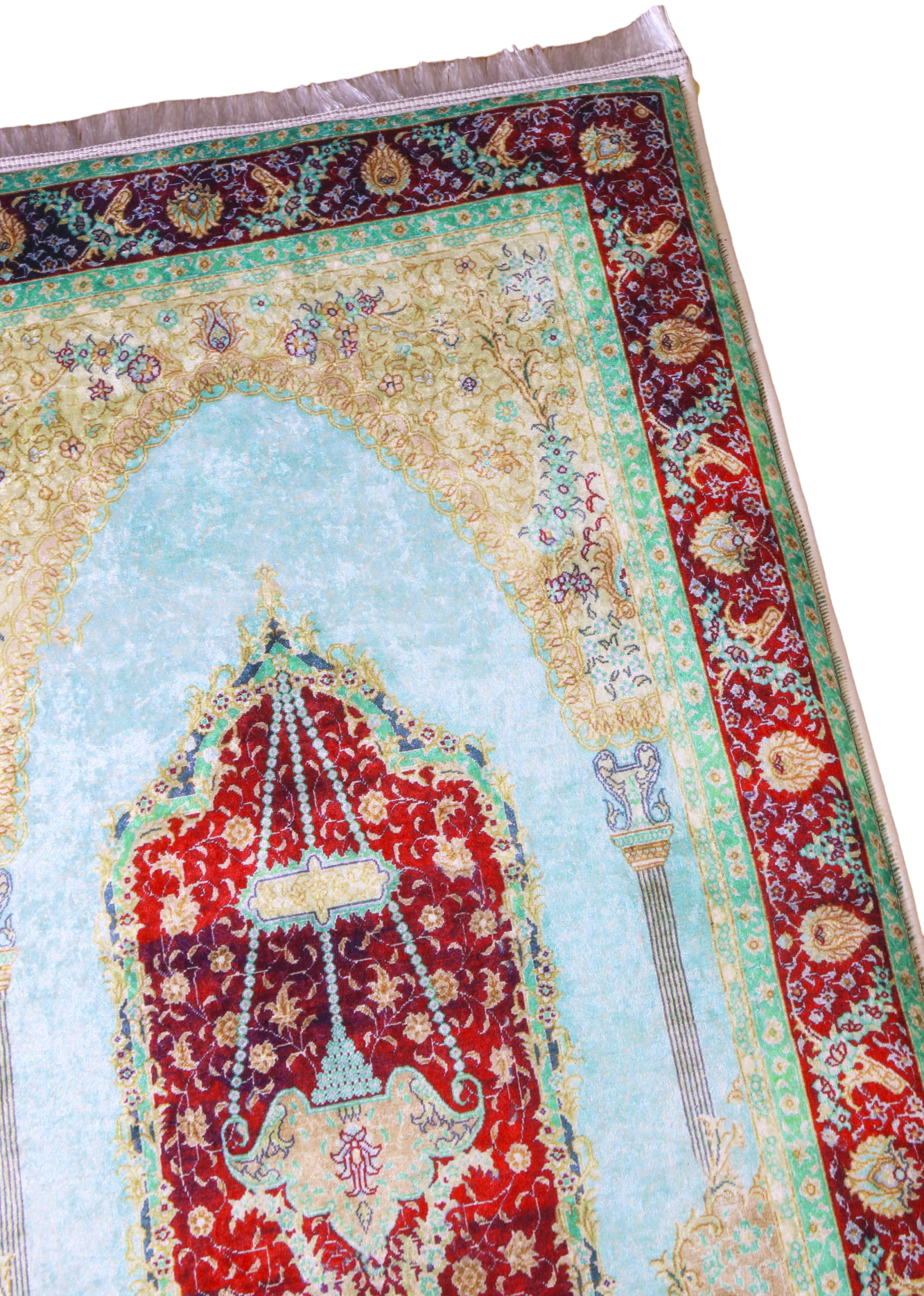 3 CM (1.2 Inch) Foam Thick Padded Prayer Rug Mat With Soft Velvet Anti-Slip Islamic Green Red Janamaz Muslim Sejadah