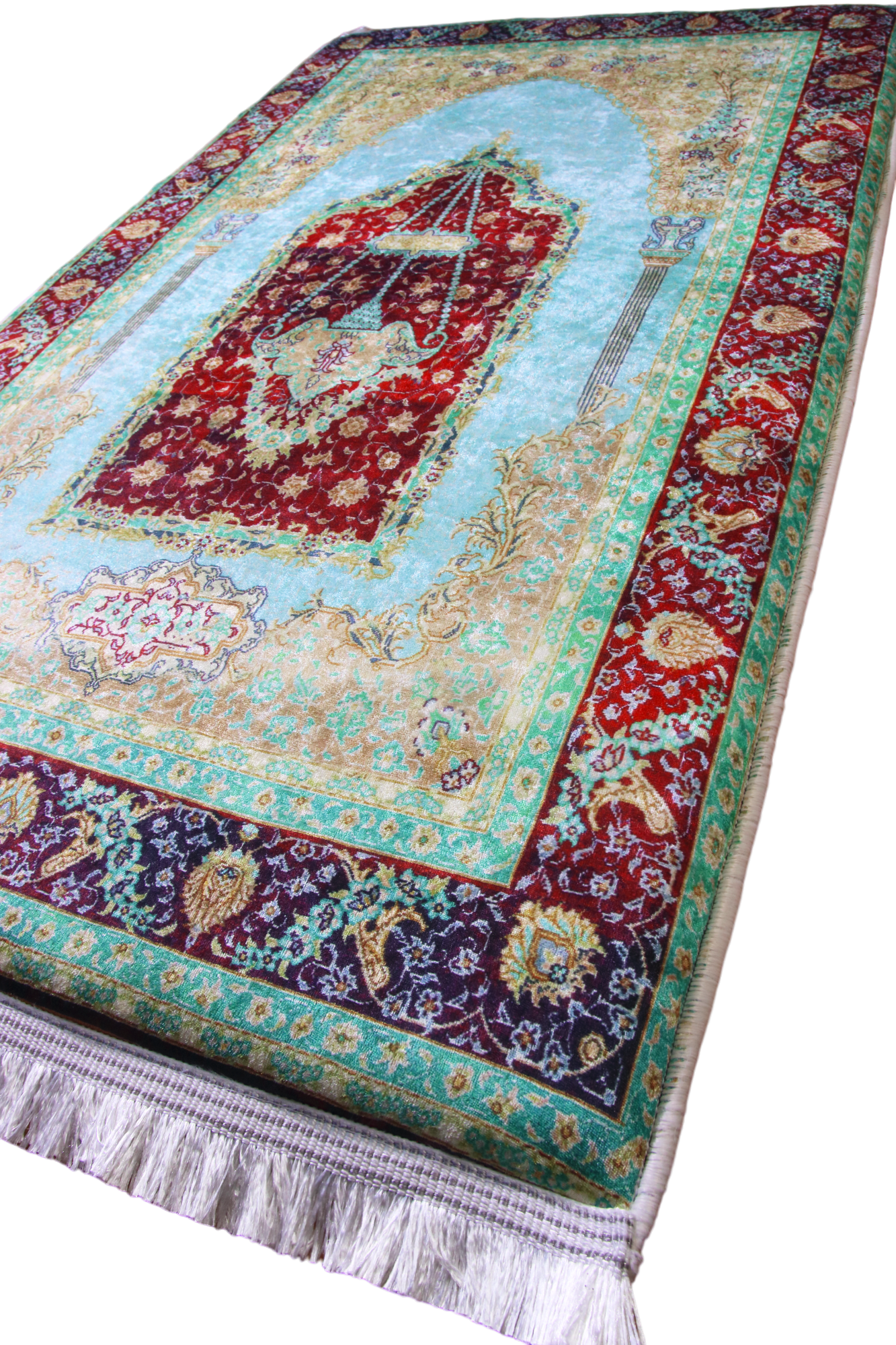 3 CM (1.2 Inch) Foam Thick Padded Prayer Rug Mat With Soft Velvet Anti-Slip Islamic Green Red Janamaz Muslim Sejadah