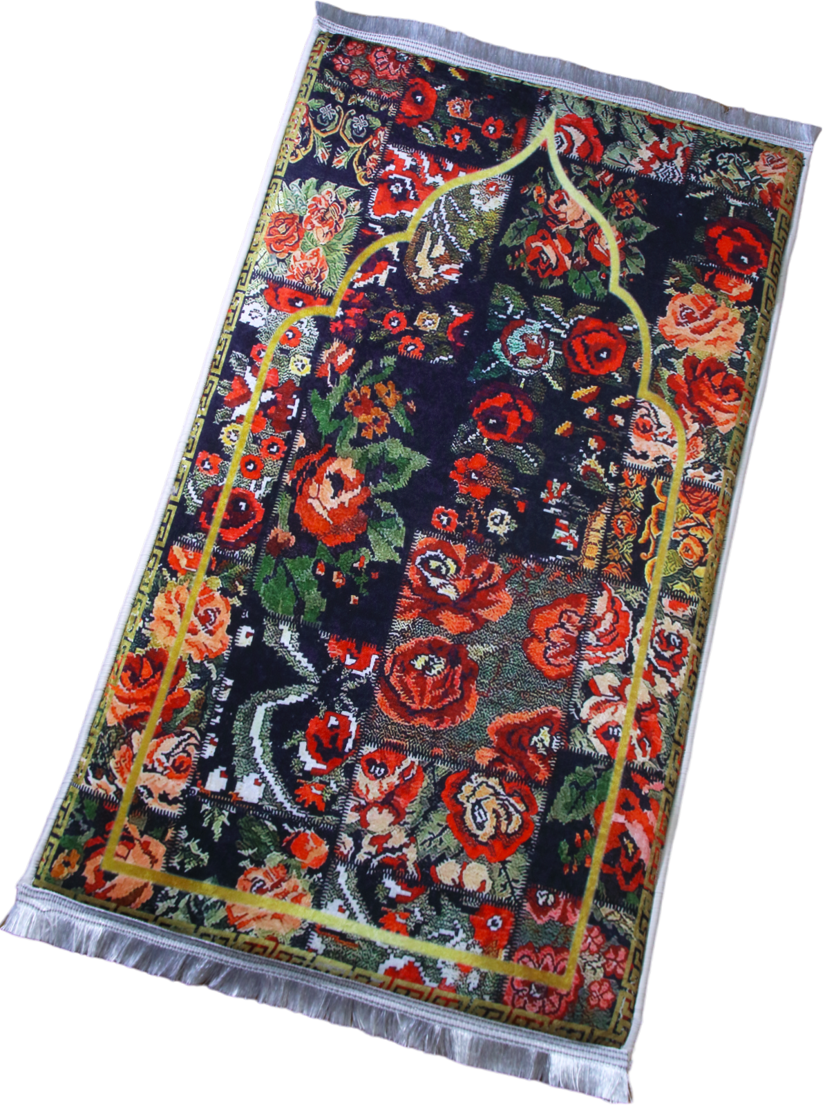 3 CM (1.2 Inch) Foam Thick Padded Prayer Rug Mat With Soft Velvet Anti-Slip Islamic Flower Janamaz Muslim Sejadah