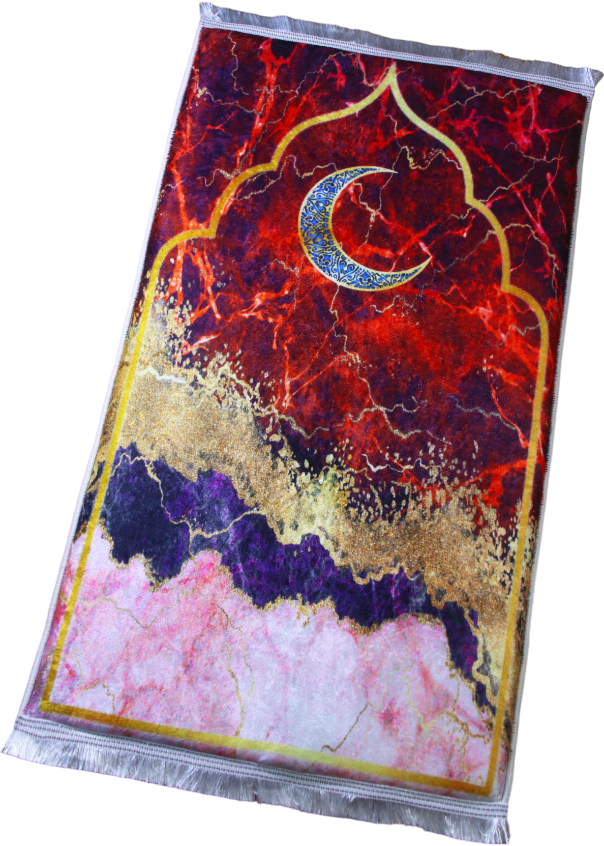 3 CM (1.2 Inch) Foam Thick Padded Prayer Rug Mat With Soft Velvet Anti-Slip Red Marble Janamaz Muslim Sejadah