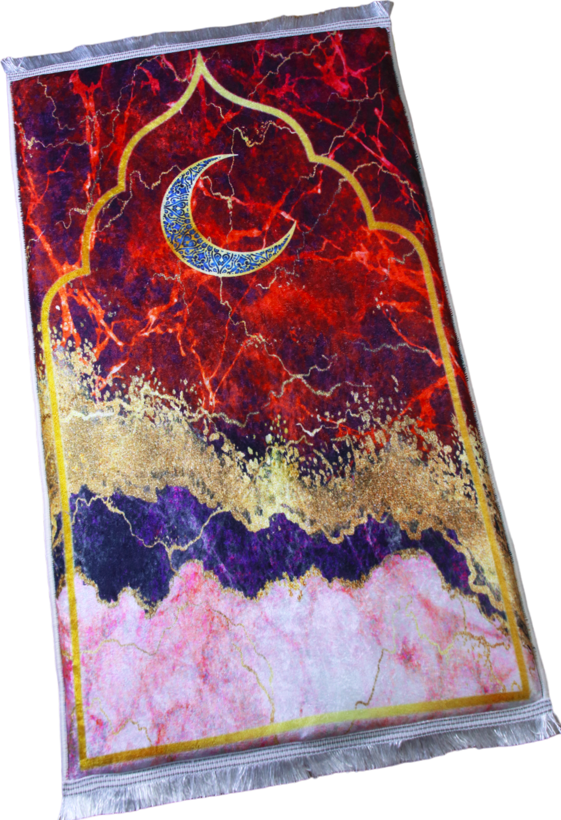 3 CM (1.2 Inch) Foam Thick Padded Prayer Rug Mat With Soft Velvet Anti-Slip Red Marble Janamaz Muslim Sejadah