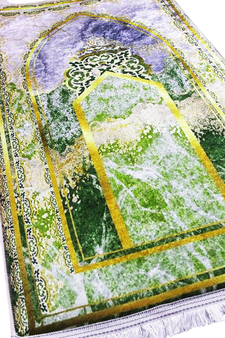 Yeşil Gold Kadife Ortopedik Seccade - İsme Özel 3 CM Süngerli - Carpetella