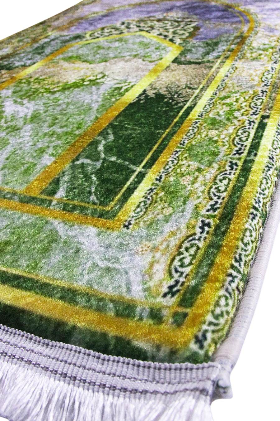 Yeşil Gold Kadife Ortopedik Seccade - İsme Özel 3 CM Süngerli - Carpetella