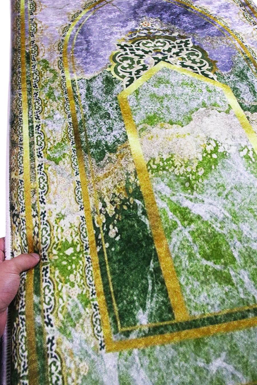 3 CM Süngerli İsme Özel İsimli Seccade – Yeşil Gold Kadife - Carpetella